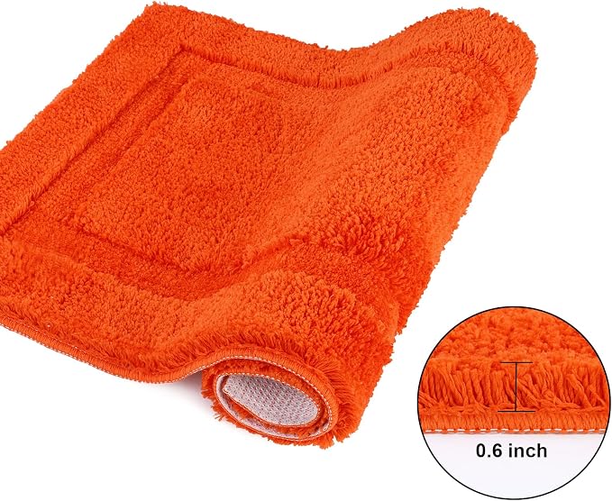 SHACOS Soft Microfiber Bathroom Rugs Set of 2 Pieces, Orange | 32x20 + 24x16, Absorbent Plush Bath Rugs, Non Slip Washable Shaggy Bath Mats, Fluffy Bathroom Runner Floor Mats Shower Rug