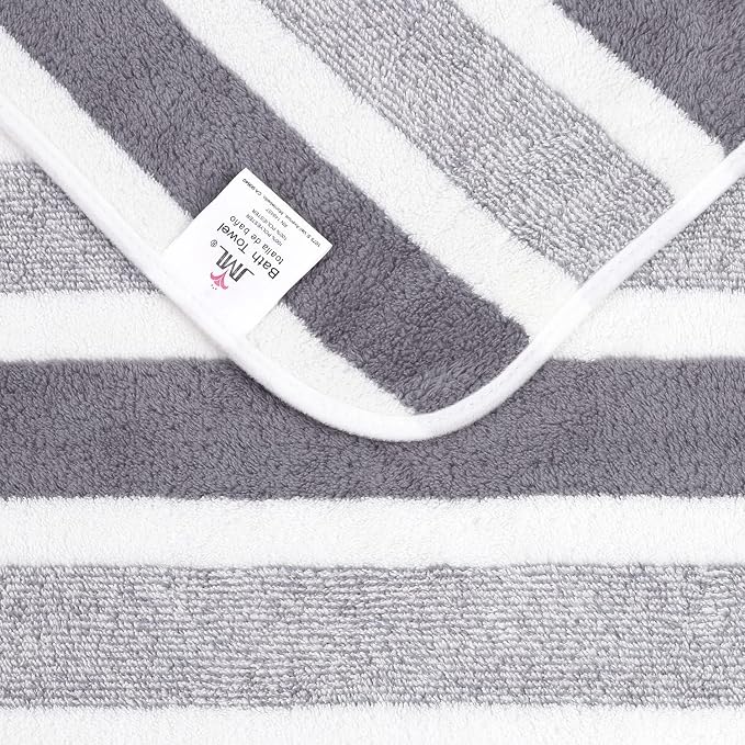 JML Microfiber Bath Towels Set of 2 – 27"x55" Super Absorbent, Quick Dry, Lint-Free & Fade-Resistant, Soft Lightweight Travel Towel for Gym Yoga Camping with Hanging Loop,Double Stripe Grey