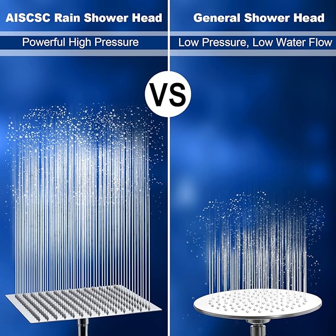 Rain Shower Head - 10 Inch High Pressure Shower Heads 304 Stainless Steel Ultra Thin Square Showerhead Pressure Boosting Design, Ceiling or Wall Mount