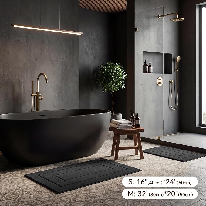 GRANNY SAYS Black Bathroom Rug 20" x 30", Non-Slip Microfiber Bath Mat | Ultra-soft, durable TPR backing for reliable grip, fast water absorption, machine washable for Vanity, Shower, Tub