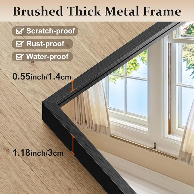 COFENY Bathroom Mirror, 36x36 Brushed Black Square Mirrors, Thickened Deep Metal Frame Bathroom Vanity Mirrors for Over Sink, Bedroom, Entryway, HD Tempered Glass, Horizontally or Vertically