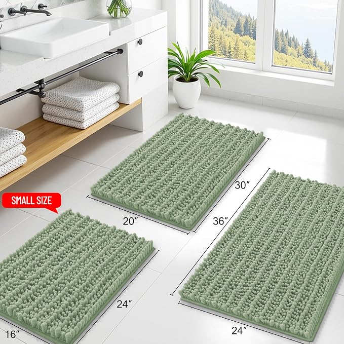 Smiry Bathroom Rugs 48X32, Extra Soft Rubber Backing Chenille Bath Mats | Sage Green Machine Washable Non Slip Quick Dry Bath Mats for Bathroom Floor, Tub, Shower, Home Decor Accessories