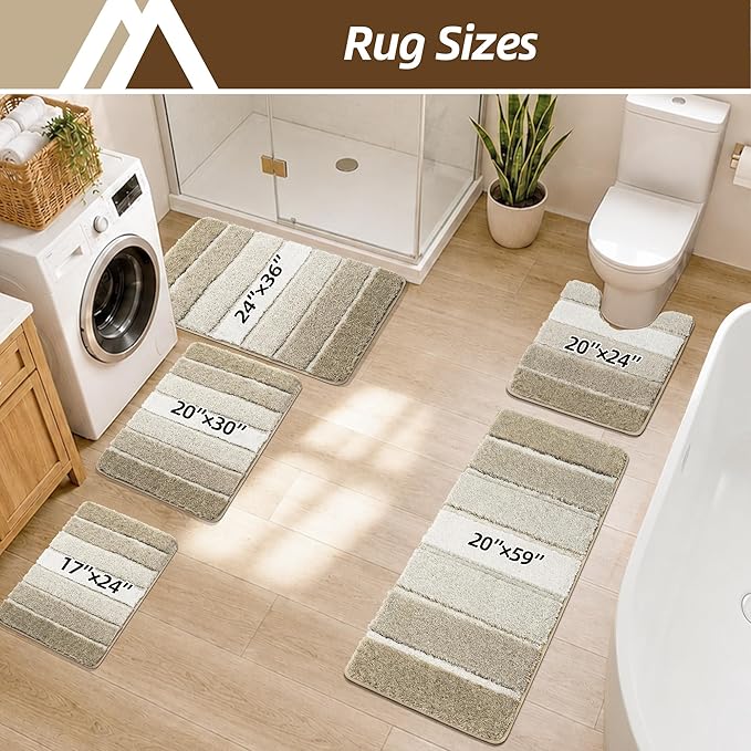 COSY HOMEER Bathroom Rugs 36x24,Ultra Soft Absorbent Bath Mat,Beige | Non-Slip TPR Backing Stays in Place, Machine Washable Bath Rugs Shaggy Rug for Bathroom Floor
