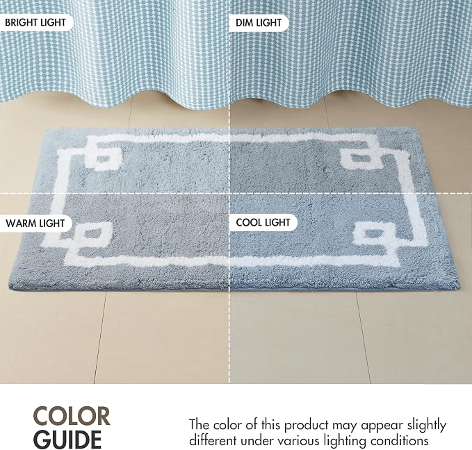 Madison Park Evan 100% Cotton Bath Runner Plush Absorbent, 24" x 72", Blue | Non-slip Backing, OEKO TEX, Luxurious Tufted Plush Bath Rug for Bathroom, Quick Dry, Spa Design Decorative for Shower Room