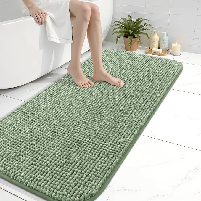 Arotive Chenille Bathroom Rugs 44x24, Soft Absorbent Bath Mat, Sage Green | Rubber Backing, Machine Washable Dry Bath Mats for Bathroom Floor, Tub and Shower, Home Decor Accessories