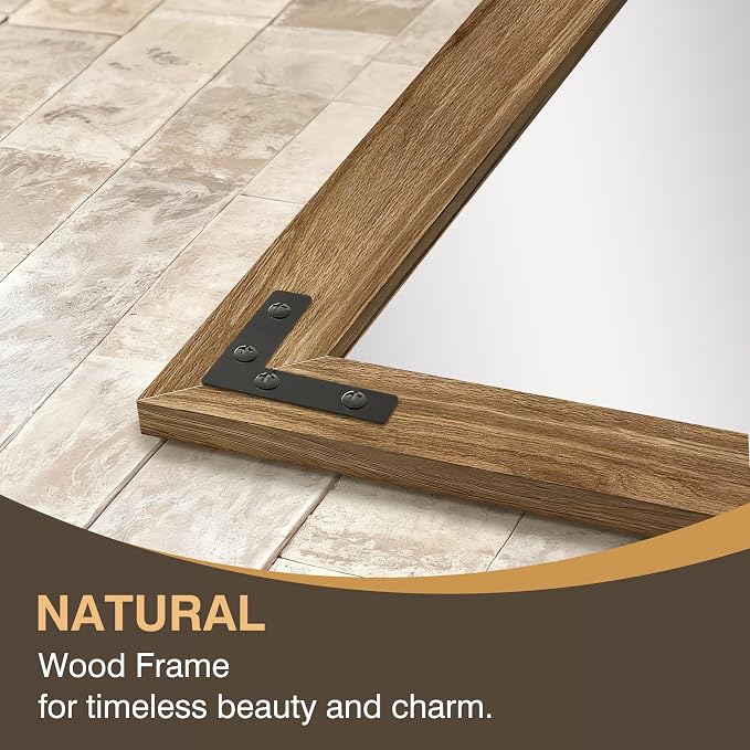 FICTOR Full Length Mirror, 22" x 55" Wooden Floor Mirror for Wall | Solid Wood Frame, Rustic Farmhouse Style, Shatterproof Glass, for Bedroom, Living Room, Entryway Decor, Leaning/Hanging