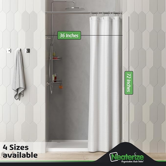 NEATERIZE Stall Shower Curtain White - Hotel Style Shower Curtains for Bathroom with Waffle Design, 36x72 Inches - White Fabric Shower Curtain - Cortinas de Baño Elegantes