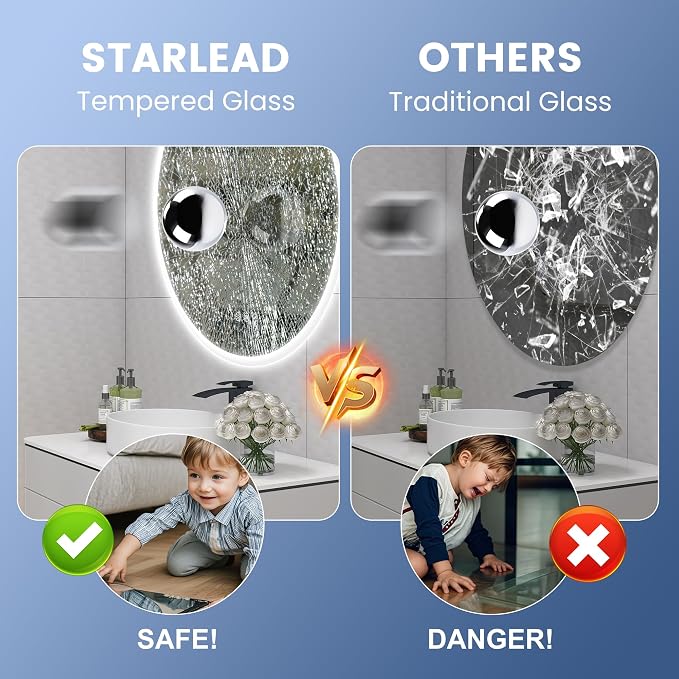 STARLEAD 28" Round LED Bathroom Mirror with Bluetooth Speaker, Dimmable Lighting, 3 Color Modes, Anti-Fog, Touch Control Wall Mounted Vanity Mirror