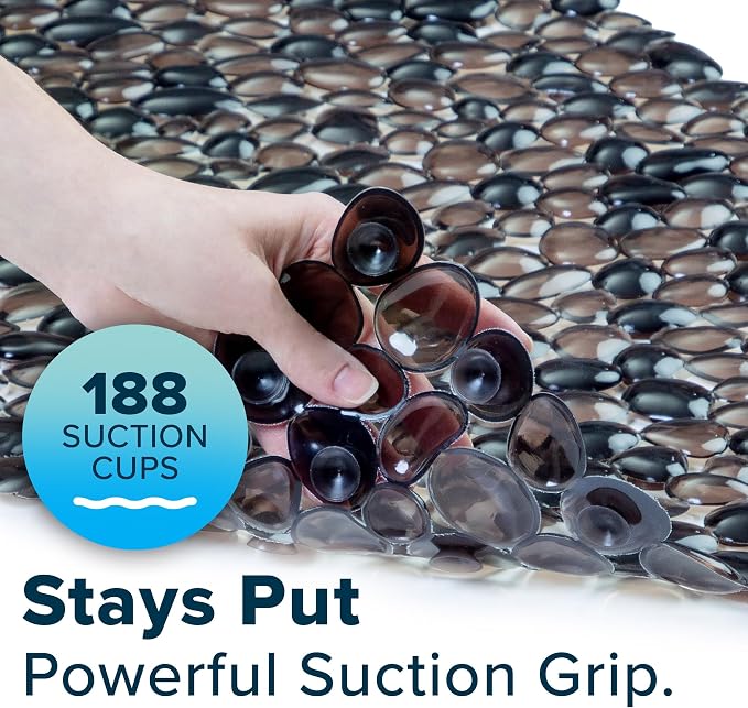 SlipX Solutions 38"x17" Pebble Non Slip Mat for Bath & Shower, Bronze | Foot Massaging Accupressure Bathtub Mat, River Rock Look, 188 Suction Cups, Machine Washable