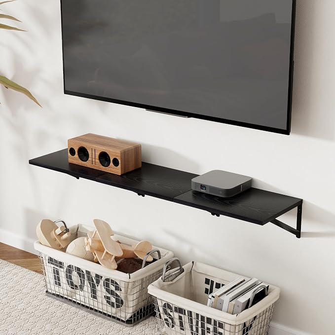 Deep Floating Shelves for Wall, 16W x 12D Black Floating Shelves Set of 2, 12 Inch Deep Large Wall Mounted Shelves for Living Room Bedroom Bathroom