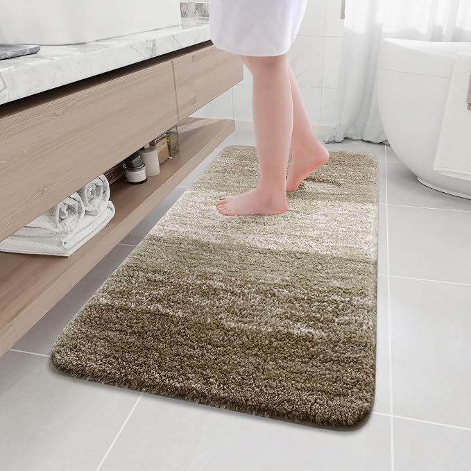 Arotive Microfiber Bathroom Rugs, Shaggy Soft Absorbent Bath Rug, 47x24 | Coffee, Rubber Backing Thick Plush Machine Washable Dry Bath Mats for Bathroom, Tub and Shower, Rectangular