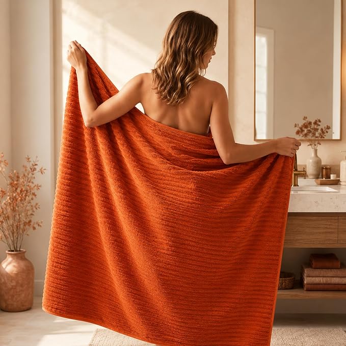 2 Piece Bath Sheets, 40"x80" Bath Towels, Burnt Orange | Extra-large size, Quick dry, Highly Absorbent, Lint Free，shower towels for bathroom gym spa，Big and Tall users