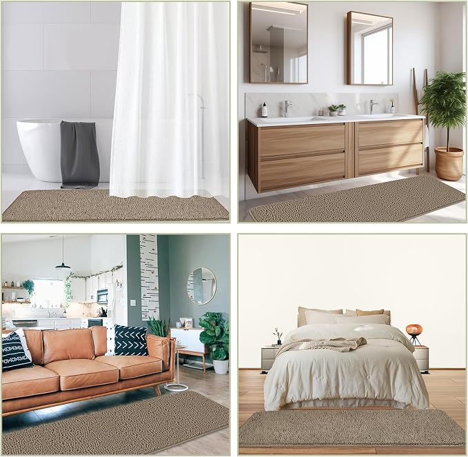 Bathroom Runner Rug 24 x 60 Inch – Extra Large Long Bath Mat | Absorbent and Washable Thick Chenille Bath Rug Non-Slip Runner Rug for Bathroom, Shower, Sink(Taupe)