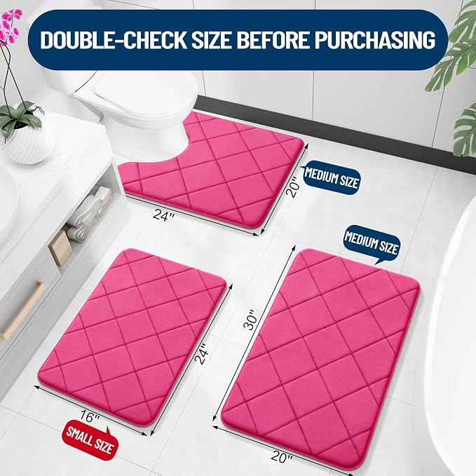 OLANLY Memory Foam Bath Mat 59x20, Ultra Soft and Absorbent Bathroom Rugs | Deep Pink, Quick Dry, Machine Washable Shower Bath Rugs, Comfortable Bath Carpet for Bathroom Floor, Tub and Shower