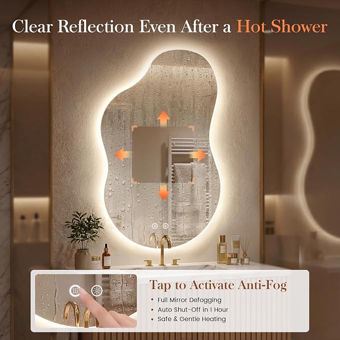 48''x26'' Lighted Mirrors for Bathroom Wall Backlit, Cloud LED Bathroom Mirror Frameless with Lights Anti Fog, Dimmable, 3 Colors,Tempered Glass, Shatter-Proof
