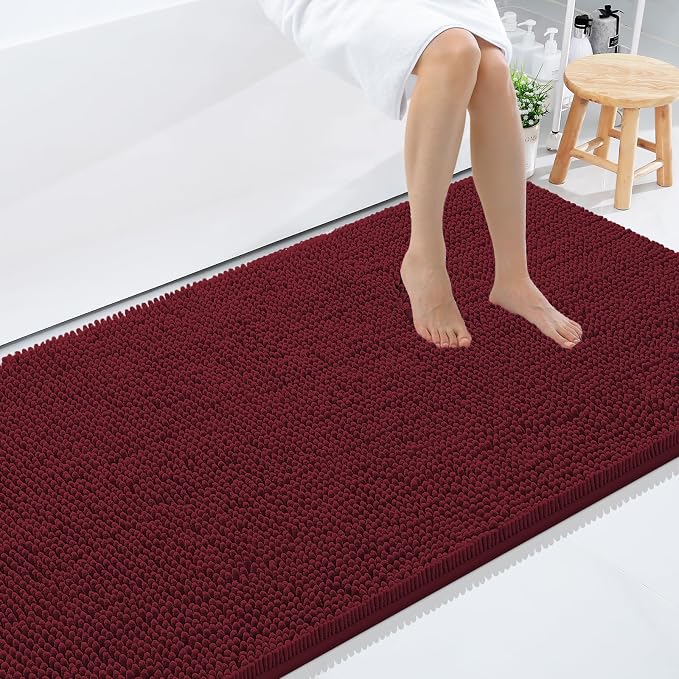 Smiry Bathroom Rugs 96X24, Luxury Chenille Extra Soft Absorbent Bath Mat | Burgundy, Machine Washable Non-Slip Plush Bath Mats for Bathroom, Tub, Shower, and Floor, Home Decor
