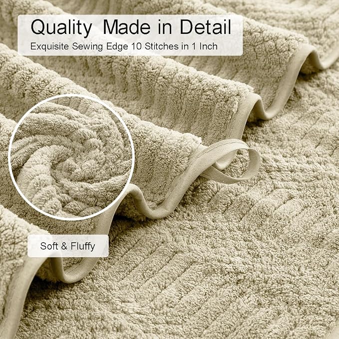8 Pcs Camel Oversized Bath Towel Set-2 Extra Large Bath Sheets,2 Hand Towels,4 Washcloths Soft Bathroom Towels Highly Absorbent Quick Dry Beach Chair Towels Woven Towels for Hotel and Spa
