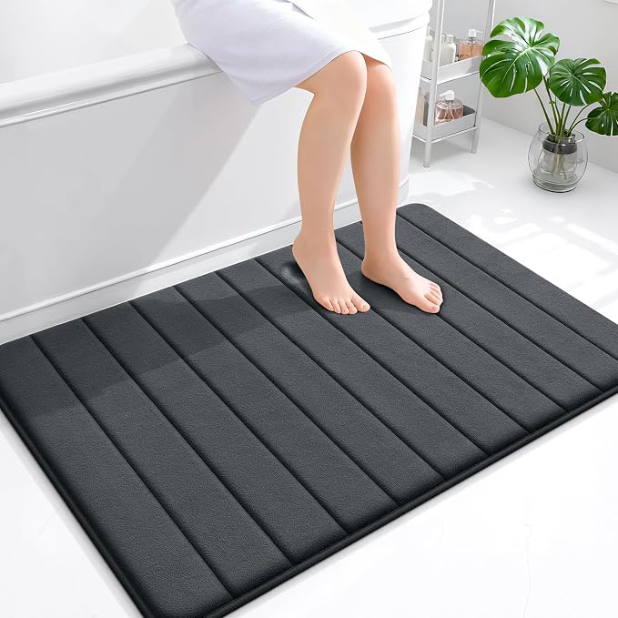 OLANLY Memory Foam Large Bath Mat 44x32, Super Soft Absorbent Bathroom Rugs | Dark Gray, Quick Dry Bath Rug, Machine Washable Shower Floor Mats, Bathmat Carpet for Bathroom Floor, Tub and Shower