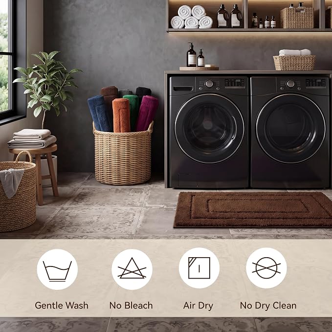 GRANNY SAYS Brown Bathroom Rug 24" x 16", Non-Slip Microfiber Bath Mat | Ultra-soft, with durable TPR backing for reliable grip, fast water absorption, machine washable for small bathroom spaces