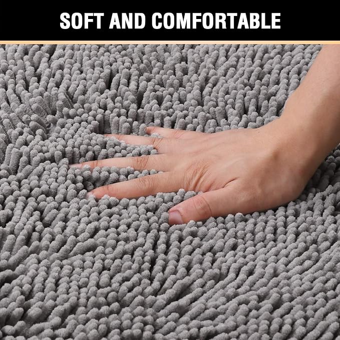 H.VERSAILTEX Bath Mat for Bathroom Non Slip Luxury Chenille Ultra Soft Bath Rugs 24x36 Absorbent Non Skid Shaggy Rugs Washable Dry Fast Plush Area Carpet Mats for Indoor, Bath Room, Tub - Grey