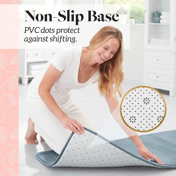 Memory Foam Bath Mat Non Slip Absorbent Super Cozy Velvet Bathroom Rug Carpet (22 inches X 36 inches, Smoke Blue)