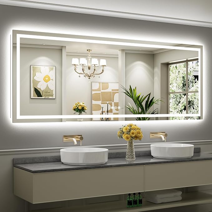 96x36 Inch LED Bathroom Mirror with Lights, Backlit & Front Lit | Anti-fog, 3 Color Dimmable, Memory Function, HD Reflection Tempered Glass, ETL Listed, IP54 Waterproof