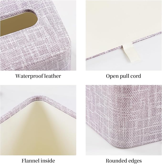 PU Leather Tissue Box Cover Square Tissue Box Holder, Mauve | Magnetic Closure, Rounded Edges, Fits All Standard Cube Tissue Boxes, Decorative Tissue Holder for Living Room Bedroom Office