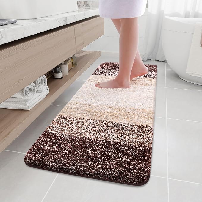 Arotive Microfiber Bathroom Rugs, Shaggy Soft Absorbent Bath Rug, 59x17 | Brown, Rubber Backing Thick Plush Machine Washable Dry Bath Mats for Bathroom, Tub and Shower, Rectangular