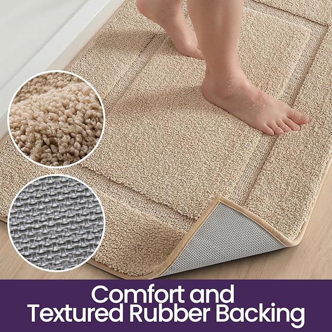 DEXI Bath Mat 36x24, Absorbent and Non Slip Bathroom Rugs, Beige | Soft Plush Microfiber Bathmat, Machine Washable & Quick Dry, Rubber Back Rug for Shower, Tub, Sink