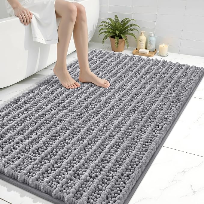 Arotive Bathroom Rugs Mat 40x32, Soft Absorbent Chenille Shaggy Bath Mat | Grey, Machine Wash Dry, Bath Rugs for Bathroom Floor, Tub and Shower, Home Decor Accessories