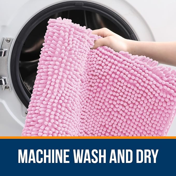 OLANLY Toilet Rugs U-Shaped 24x20, Soft Absorbent Chenille Contour Rugs | Pink, Quick-Drying Rubber Backing, Machine Washable Non-Slip Shaggy Bathroom Mat for Toilet, Home Decor Accessories