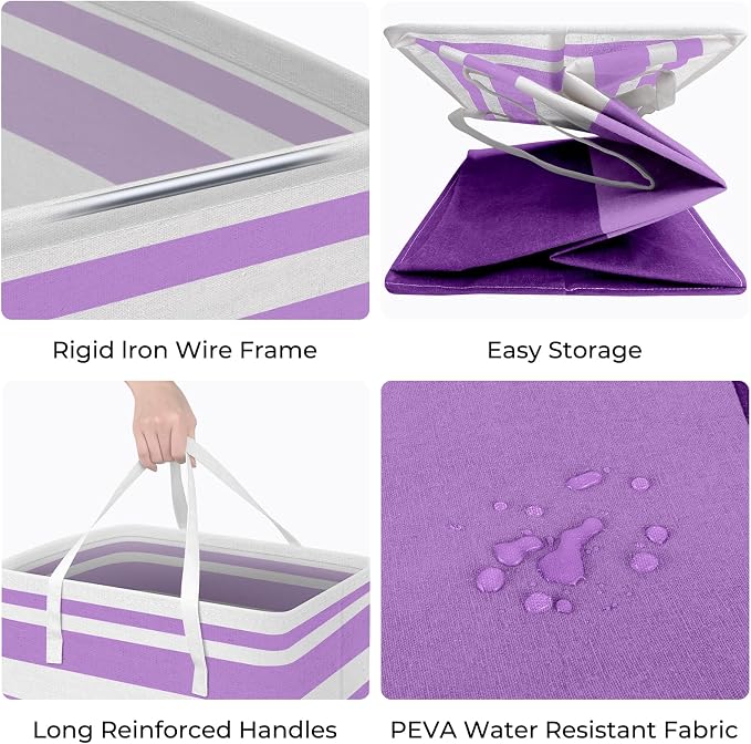 HomeHacks 2 Pack Laundry Baskets, Laundry Hampers Bags (Purple 100Lx2) | Waterproof, Freestanding, Collapsible Clothes Hamper with Reinforced Handles in Laundry Room, College Dorm, Bathroom, Bedroom