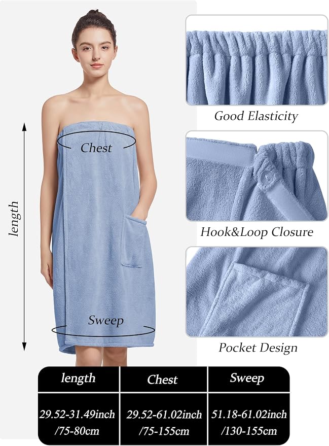 Women'S Soft Wrap Towel Full Length，Bath Robe After Shower Female Plush Long，Spa Bathrobes Lightweight With Pockets