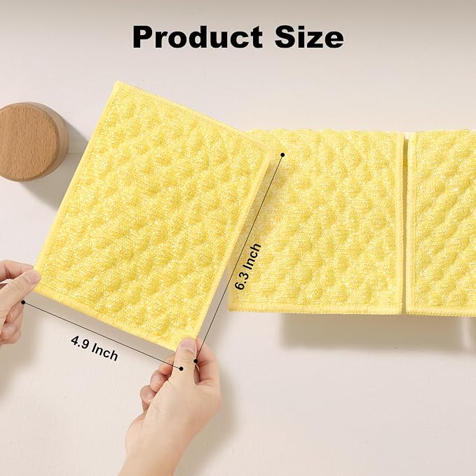 JOYMOOP 16 Packs Microfiber Cleaning Cloth - Bubble Mesh, Reusable Non-Scratch Cleaning Rags, Dual-Sided Dish Cloths, Multipurpose Dish Rags for Dishwashing, Kitchen, Stainless Steel, Yellow
