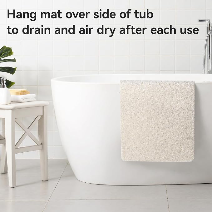 Soft Textured Bath, Shower, Tub Mat, 47x16 Inch, Phthalate Free, Non Slip Comfort Bathtub Mats with Drain, PVC Loofah Bathroom Mats for Wet Areas, Quick Drying