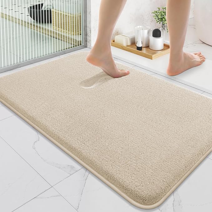 Smiry Memory Foam Bath Mat 36x24, Extra Soft Absorbent Bathroom Rugs | Beige Quick Dry, Machine Washable Bath Mats for Bathroom, Shower, Tub and Home Decor Accessories