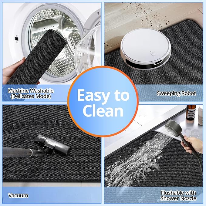 HOMTEB Bath Mat 17x27Inch, Thin Bath Mats Rugs with Rubber Backing Non-Slip, Absorbent,Quick Dry Machine Washable, Home Decor Accessories Cozy Cloth Bathroom Rugs fit Under Door/Sink/Tub-Black