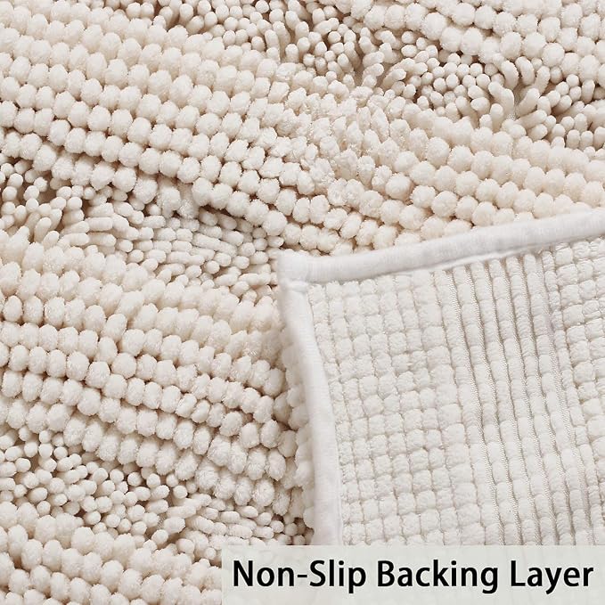 Turquoize Chenille Bathroom Rugs Set Non-Slip Bath Mats for Bathroom Super Absorbent Shaggy Rugs for Tub Shower Toilet Plush Bath Rug Plus U Contour Rug (Oversized: 24" x 36" and 20" x 24" U), Ivory