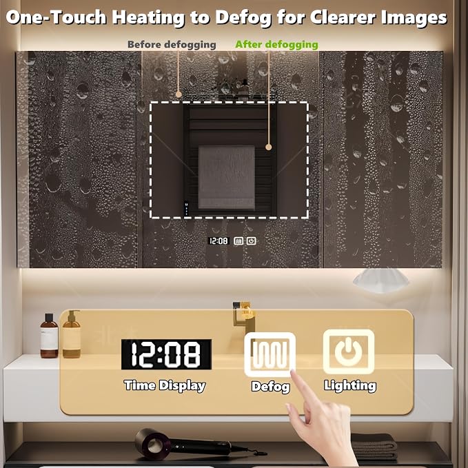 84 in Bathroom Vanity with Sink - Modern Floating Solid Wood Bathroom Sink Cabinet, Smart LED Mirror Cabinet, Durable Sintered Stone Countertop, Large Soft-Close Drawers, Includes a Stool