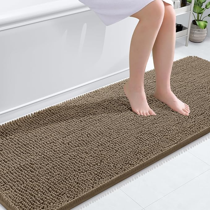 OLANLY Bathroom Runner Rugs 70x24, Extra Soft Absorbent Chenille Bath Rugs | Tan, Quick-Drying Rubber Backing, Machine Washable Long Bath Mat for Bathroom Floor, Tub and Shower, Home Decor Accessories
