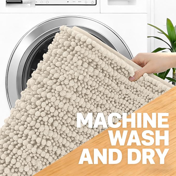 OLANLY Large Bathroom Rugs 44x32, Thick Soft Absorbent Chenille Bath Rugs | Sand, Quick-Drying Rubber Backing, Shaggy Bath Mat, Machine Washable for Floor, Tub and Shower, Home Decor Accessories