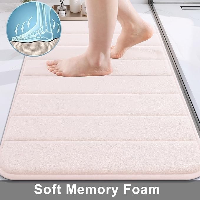 Buganda Memory Foam Bath Mat 59 x 20, Ultra Soft Absorbent Bathroom Rugs | Pink, Machine Washable Quick Dry Bath Mats for Bathroom Floor, Shower and Tub, Home Decor Accessories
