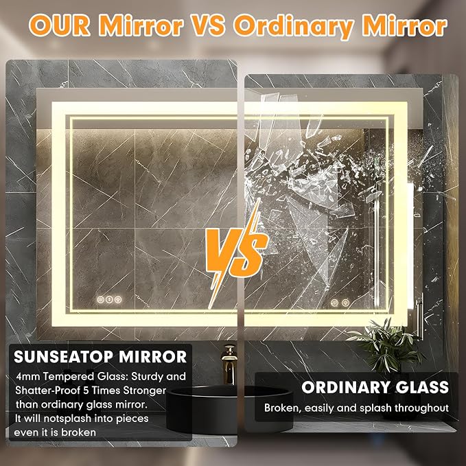 40"x32" LED Bathroom Mirror with Lights, Backlit + Front Lit Smart Bathroom Vanity Mirror, Anti-Fog, Stepless Dimmable, Memory Function, Shatterproof Tempered Glass for Wall