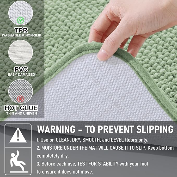 Arotive Chenille Bathroom Rugs 44x24, Soft Absorbent Bath Mat, Sage Green | Rubber Backing, Machine Washable Dry Bath Mats for Bathroom Floor, Tub and Shower, Home Decor Accessories