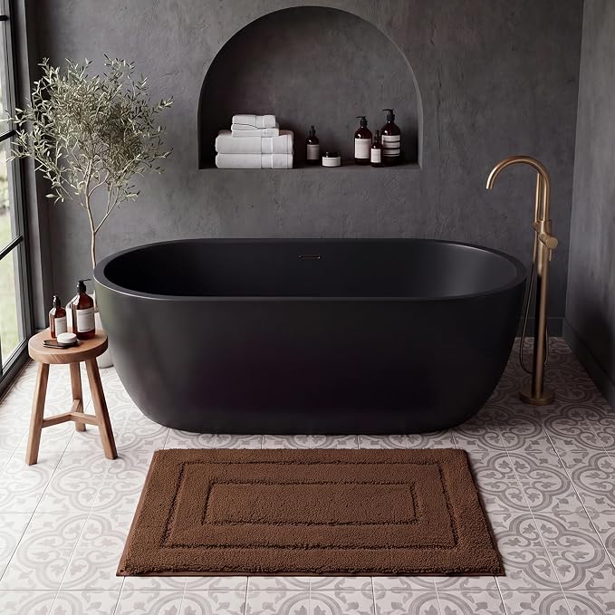 GRANNY SAYS Brown Bathroom Rug 24" x 16", Non-Slip Microfiber Bath Mat | Ultra-soft, with durable TPR backing for reliable grip, fast water absorption, machine washable for small bathroom spaces