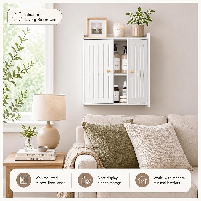 HAYOFAMY 3-Tier Wall Bathroom Storage Cabinet 7.9" D x 15.7" W x 15.7" H | PVC Medicine Cabinet Organizer with Door, for Living Room Kitchen Entryway Small Space