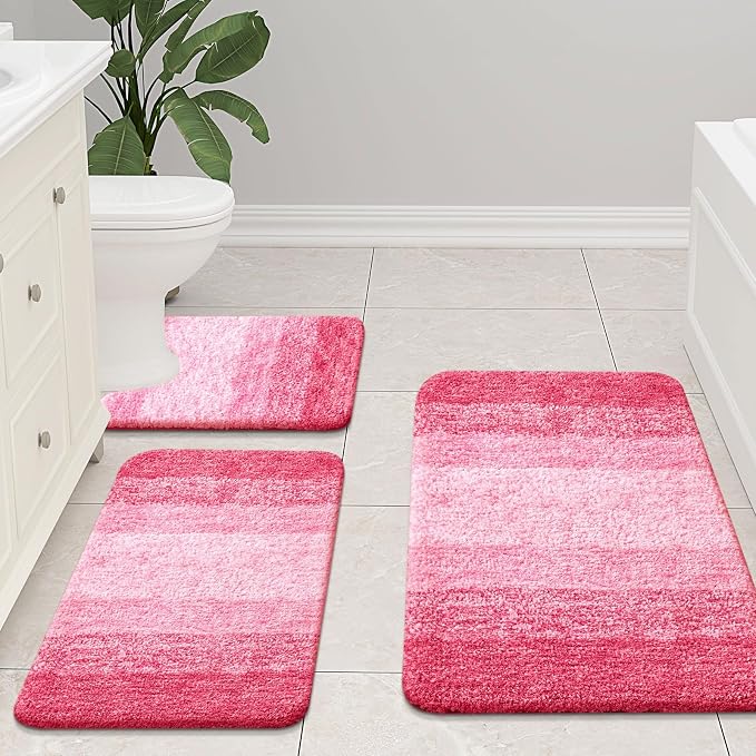 Arotive Microfiber Bathroom Rugs, Shaggy Soft Absorbent Bath Rug, 30x20 | Pink, Rubber Backing Thick Plush Machine Washable Dry Bath Mats for Bathroom, Tub and Shower, Rectangular