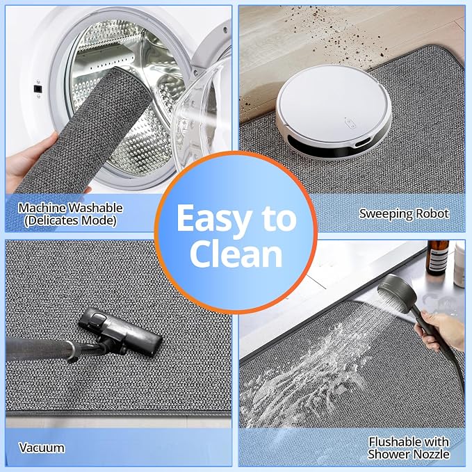 Upgraded Bath Mat 19x30Inch, Thin Bath Mats Rugs with Rubber Backing Non-Slip, Absorbent,Quick Dry Machine Washable, Home Decor Accessories Cozy Cloth Bathroom Rugs fit Under Door/Sink/Tub-Dark Grey