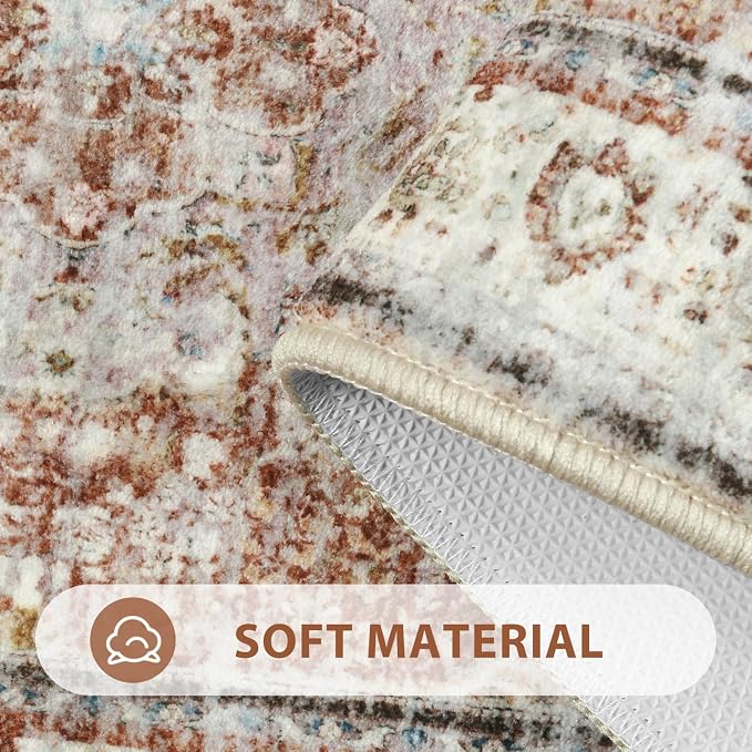 Uphome Orange Bathroom Rugs, Distressed Farmhouse Boho Bath Mat, Non Slip Washable Soft Velvet Bath Mats for Bathroom Floor, Vintage Traditonal Bath Runner for Bathtub Sink Shower, 18x47 inch