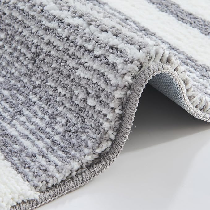CozeCube Grey Striped 24"x16" Non Slip Washable Bath Mat | For Bathroom, Fluffy Absorbent Microfiber Bath Mats Machine Wash, Stylish Small Aesthetic Bathroom Rugs